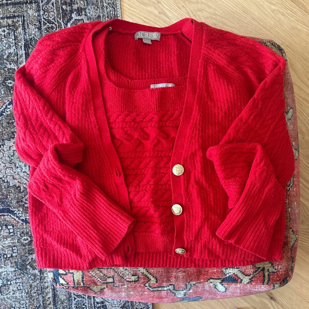J. Crew Red Cardigan Sweater Set, S